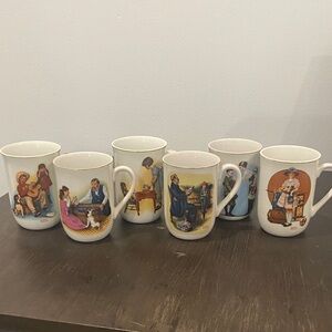 Vintage NORMAN ROCKWELL Illustrated Ceramic Mug Set 1981-1982